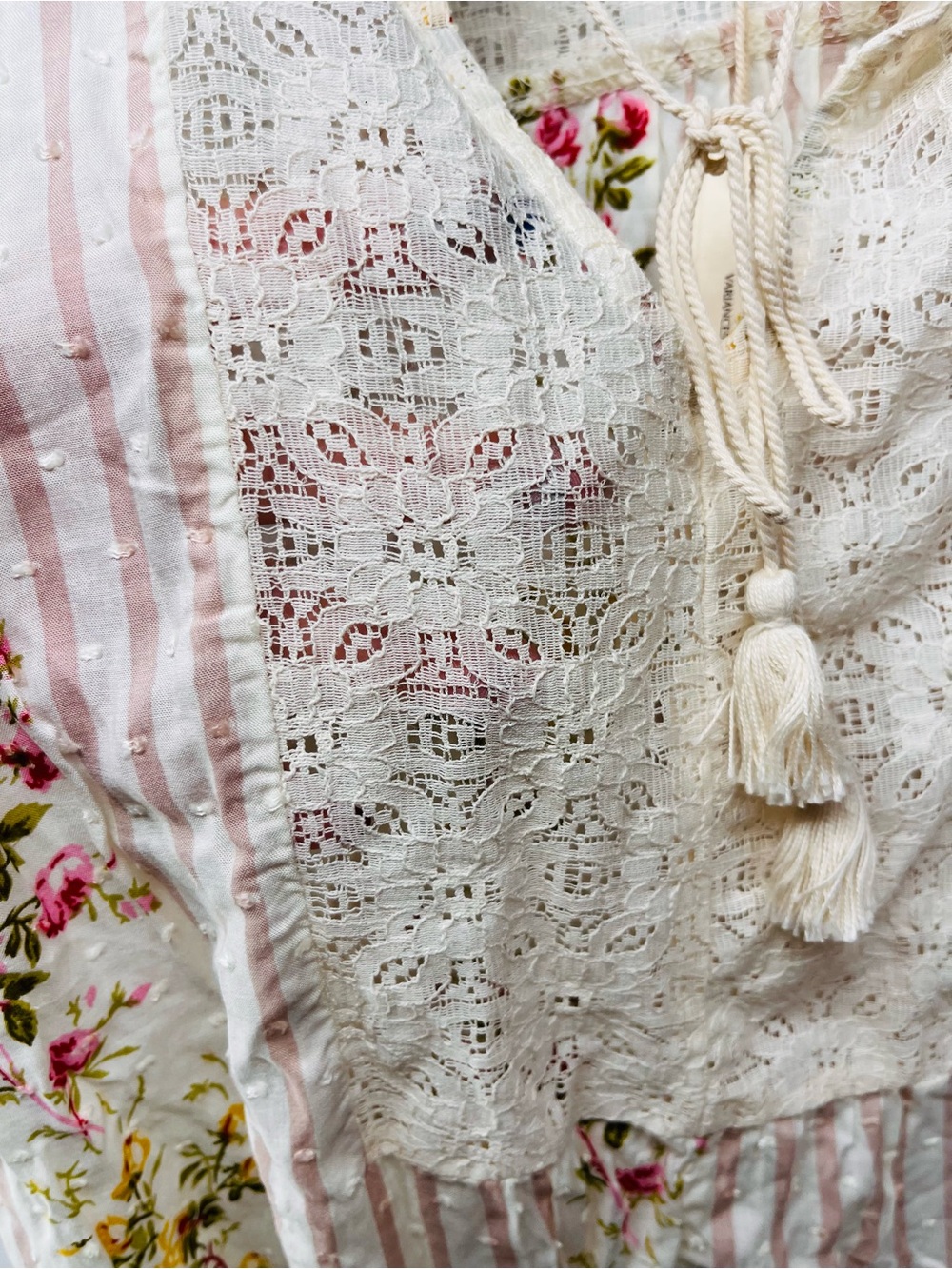 LoveStitch Cottage-core Cream Floral Stripe Bohemian Sleeveless Tunic - Picture 4 of 11